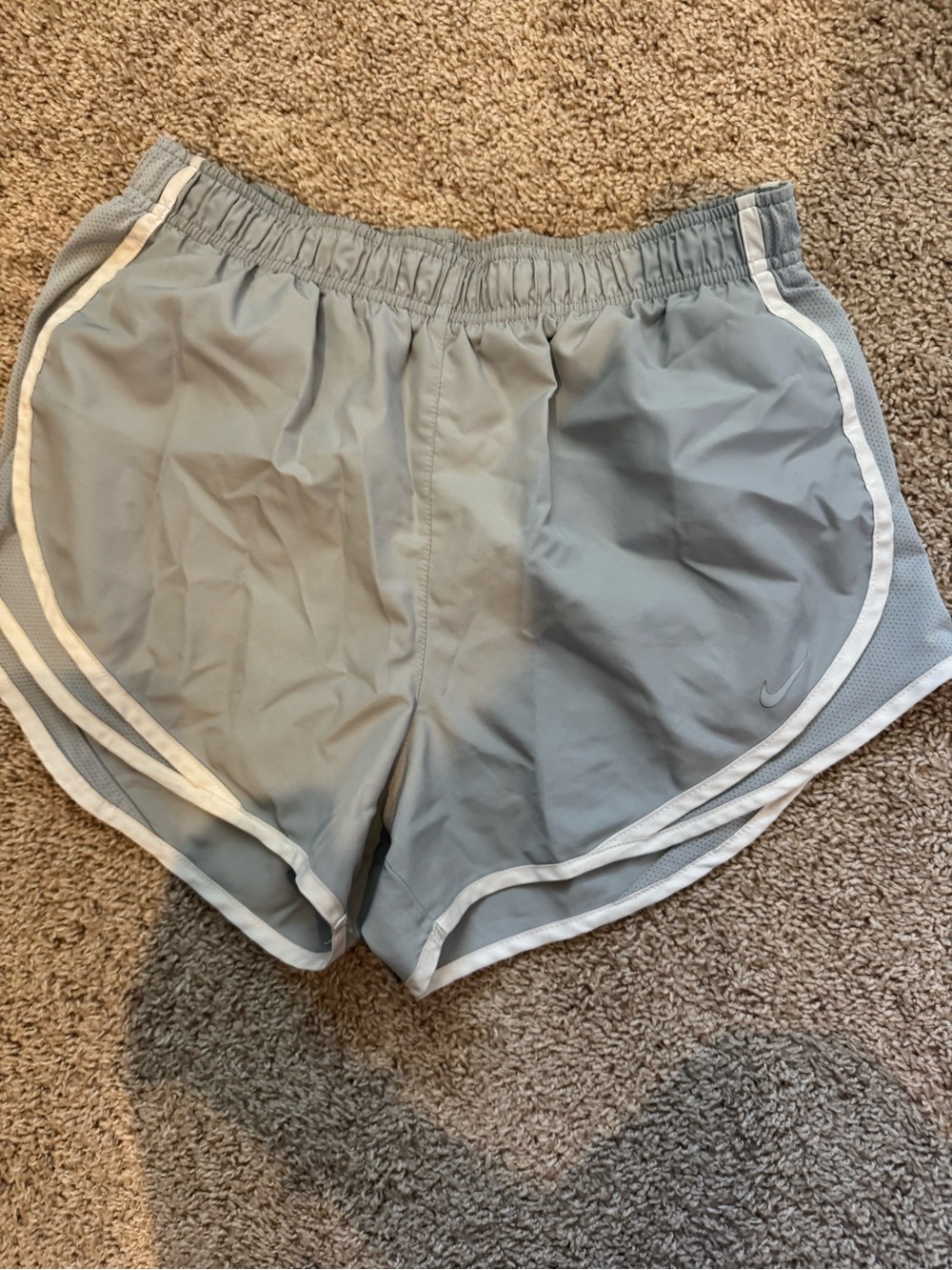 Nike Women's Light Gray Athletic Running Shorts with White Trim